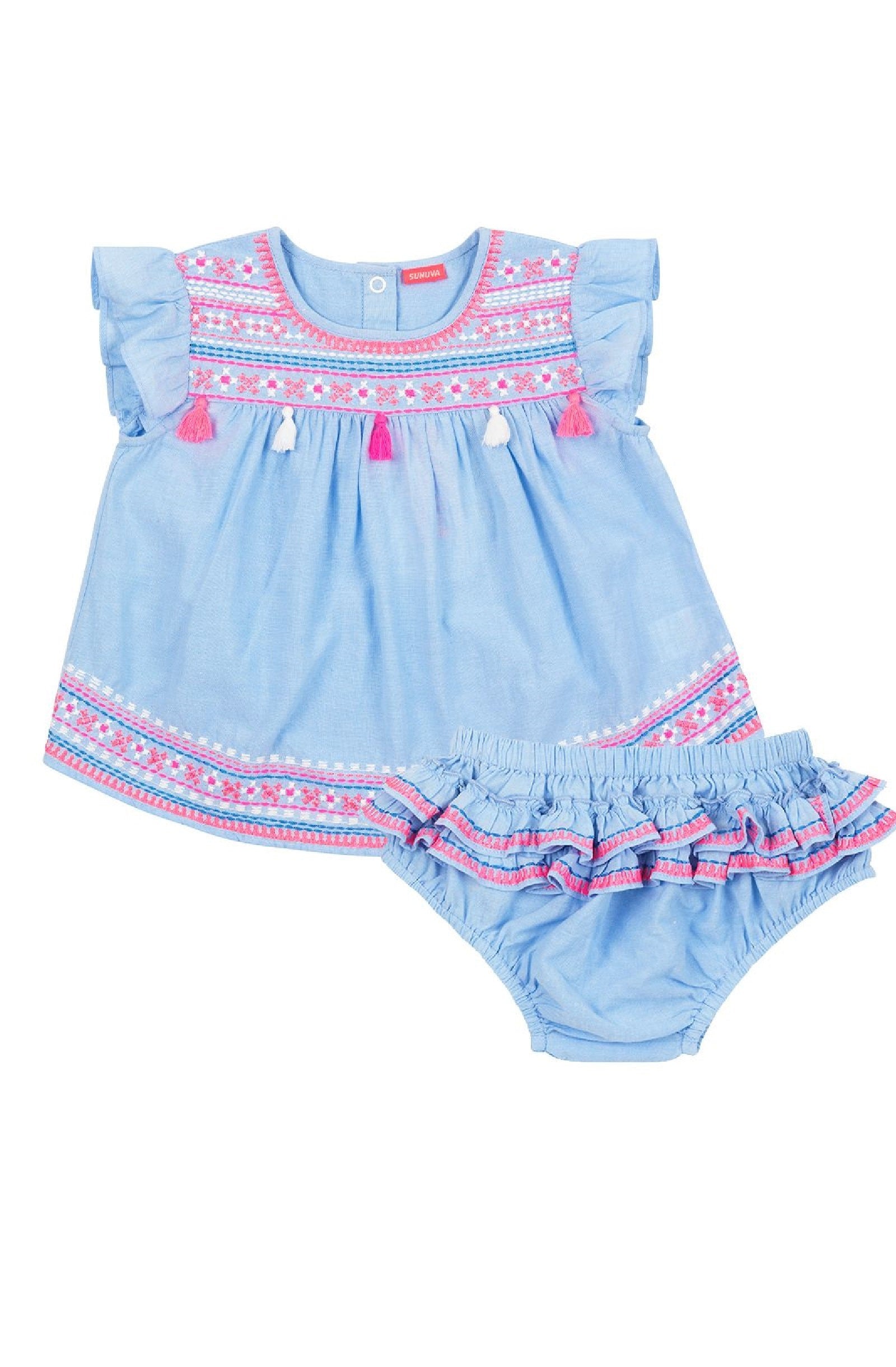 Sunnylife Boys Blue Embroidered Cotton Set
